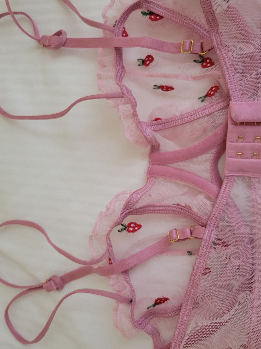 Le Petit Trou, Pink Mesh Embroidered Strawberry Bralette